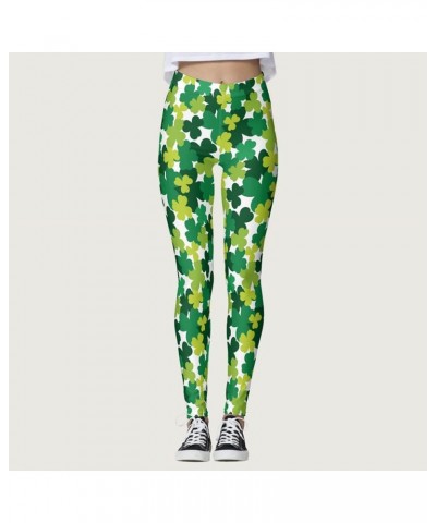 St. Patrick's Day Leggings for Women High Waisted Printed Slim Tights Pants Shamrock Clover Leaves Irish Soft Tights Z1-green...