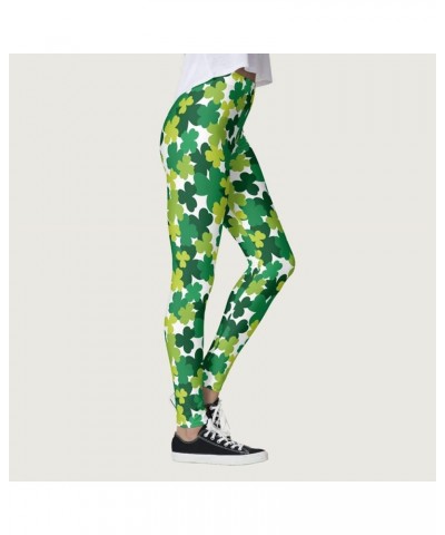 St. Patrick's Day Leggings for Women High Waisted Printed Slim Tights Pants Shamrock Clover Leaves Irish Soft Tights Z1-green...