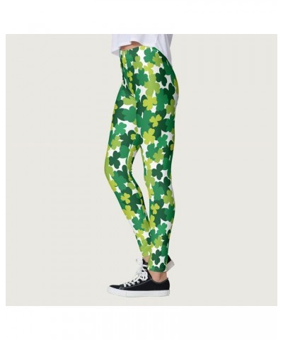 St. Patrick's Day Leggings for Women High Waisted Printed Slim Tights Pants Shamrock Clover Leaves Irish Soft Tights Z1-green...