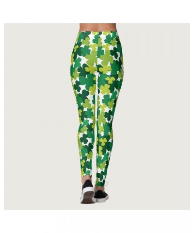 St. Patrick's Day Leggings for Women High Waisted Printed Slim Tights Pants Shamrock Clover Leaves Irish Soft Tights Z1-green...