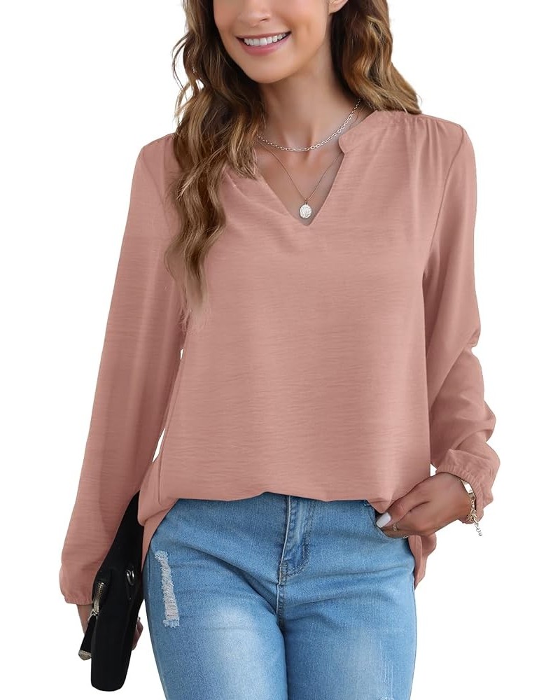Women Long Sleeve Shirts Casual Dressy Fashion Blouses V Neck Tunic Tops Coral Pink $10.99 Tops