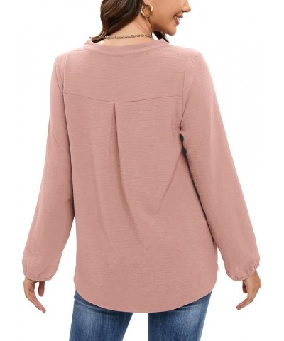 Women Long Sleeve Shirts Casual Dressy Fashion Blouses V Neck Tunic Tops Coral Pink $10.99 Tops