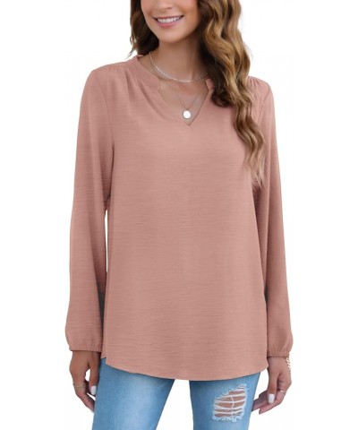 Women Long Sleeve Shirts Casual Dressy Fashion Blouses V Neck Tunic Tops Coral Pink $10.99 Tops