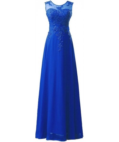 Women's High Neck Lace Chiffon Long Evening Prom Dress Royal Blue $51.75 Dresses