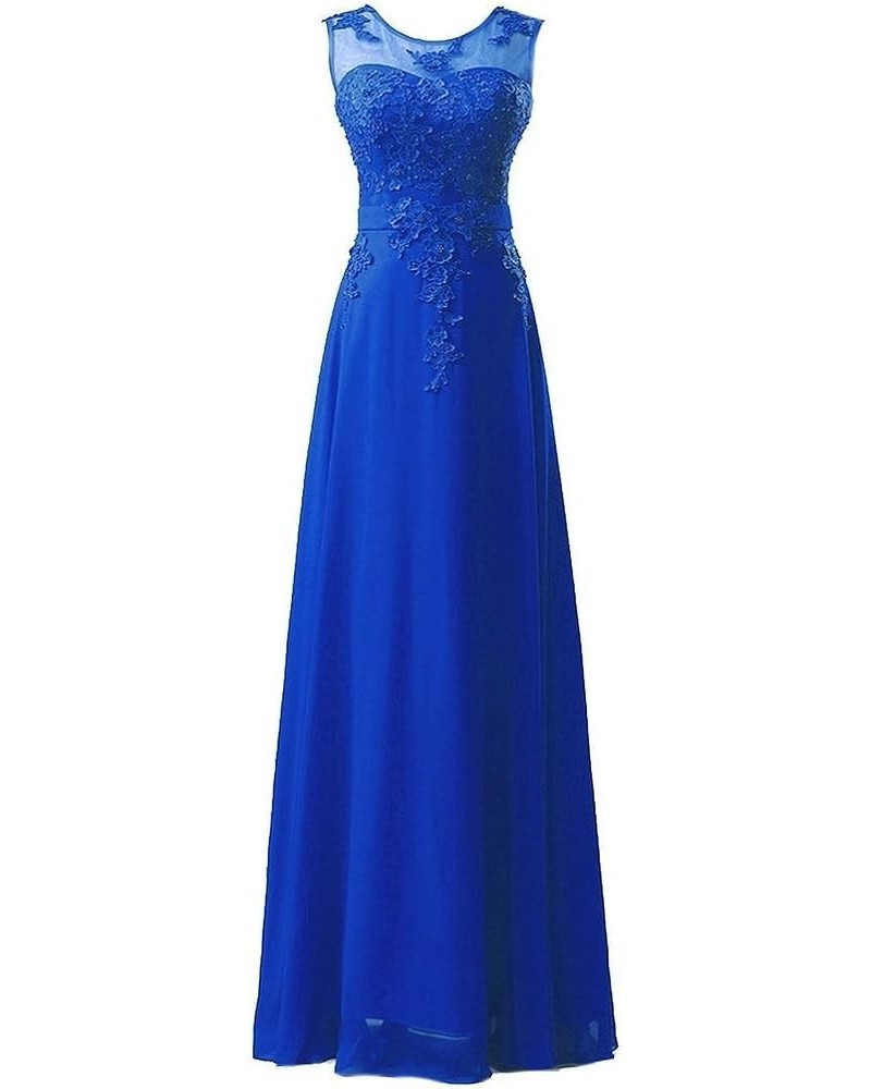 Women's High Neck Lace Chiffon Long Evening Prom Dress Royal Blue $51.75 Dresses