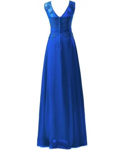 Women's High Neck Lace Chiffon Long Evening Prom Dress Royal Blue $51.75 Dresses