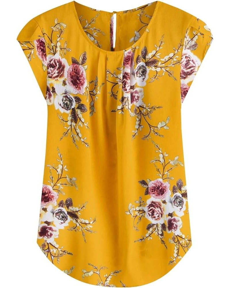 Blouses for Women Fashion 2024 Summer Round Neck Petal Sleeve Breathable Tops Floral Printing Hide Belly T Shirts 2-orange $3...