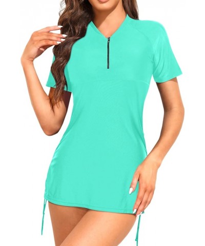 2 Piece Rash Guard for Women Short Sleeve Swim Shirt with Bottom Built in Bra Zipper Bathing Suit UPF50 Swimsuit Light Green ...