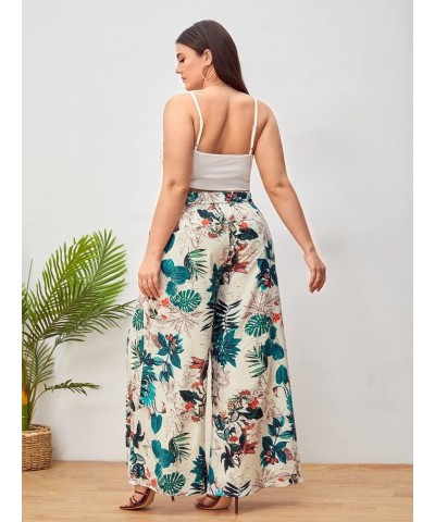 Women's Plus Size Printed Drawstring Waist Split Side Wide Leg Pants Multicolour $20.64 Pants