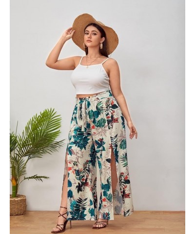 Women's Plus Size Printed Drawstring Waist Split Side Wide Leg Pants Multicolour $20.64 Pants