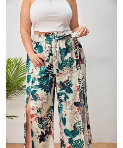 Women's Plus Size Printed Drawstring Waist Split Side Wide Leg Pants Multicolour $20.64 Pants