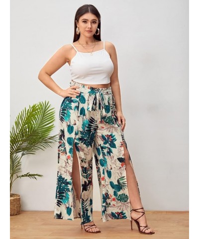 Women's Plus Size Printed Drawstring Waist Split Side Wide Leg Pants Multicolour $20.64 Pants