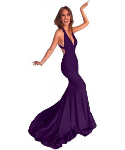 Women's Mermaid Evening Party V-Neckline Backless Prom Dress Long Grape $43.00 Dresses