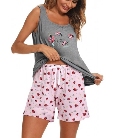 Women's Pajamas for Women Set Cute Sleeveless Print Tank and Shorts Pj Set Loungewear Grey Ladybug $13.16 Sleep & Lounge