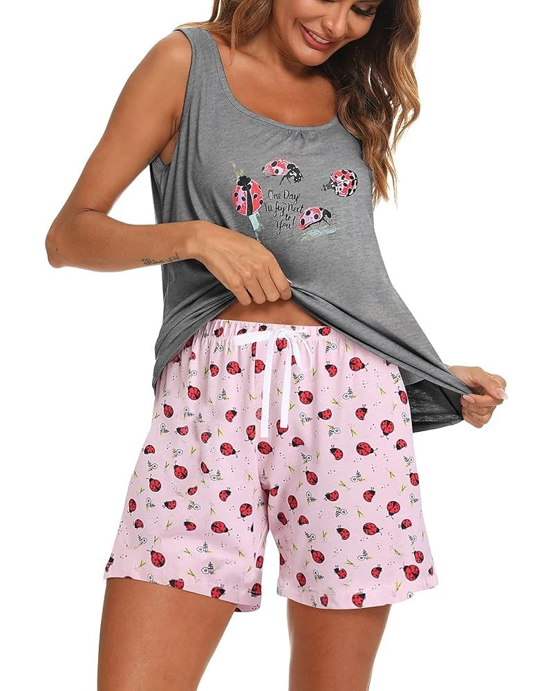 Women's Pajamas for Women Set Cute Sleeveless Print Tank and Shorts Pj Set Loungewear Grey Ladybug $13.16 Sleep & Lounge