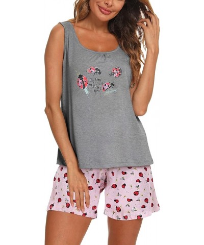 Women's Pajamas for Women Set Cute Sleeveless Print Tank and Shorts Pj Set Loungewear Grey Ladybug $13.16 Sleep & Lounge