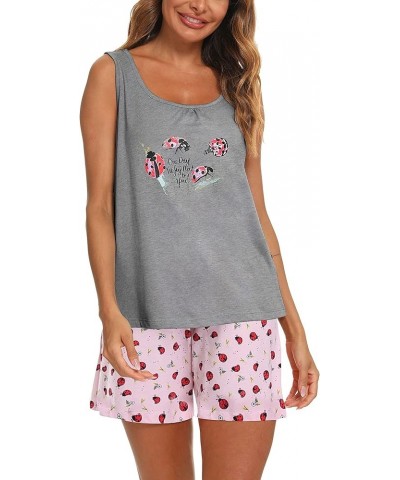 Women's Pajamas for Women Set Cute Sleeveless Print Tank and Shorts Pj Set Loungewear Grey Ladybug $13.16 Sleep & Lounge