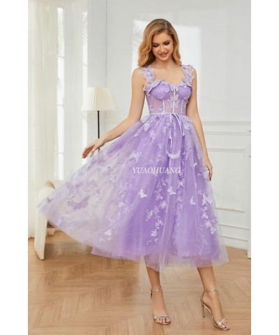 Women's 3D Butterfly Tulle Prom Dresses Tea Length Lace Embroidery A Line Fairy Corset Prom Evening Gown for Teens Olive $25....