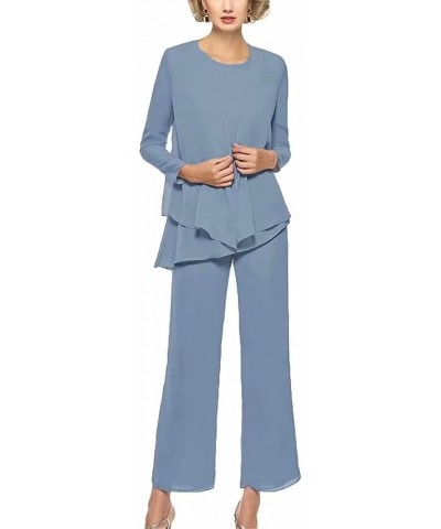 Chiffon Mother of The Bride Pant Suits for Women 3Pcs Wedding Pants Suits for Women Dressy Elegant Dusty-blue $23.73 Suits