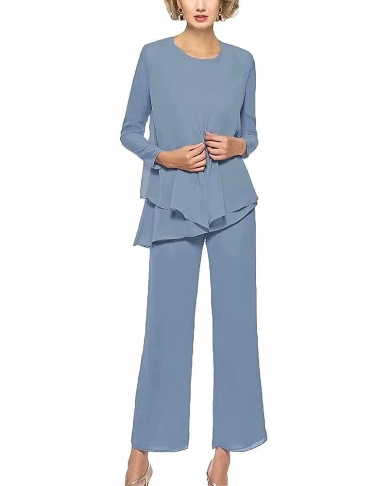 Chiffon Mother of The Bride Pant Suits for Women 3Pcs Wedding Pants Suits for Women Dressy Elegant Dusty-blue $23.73 Suits