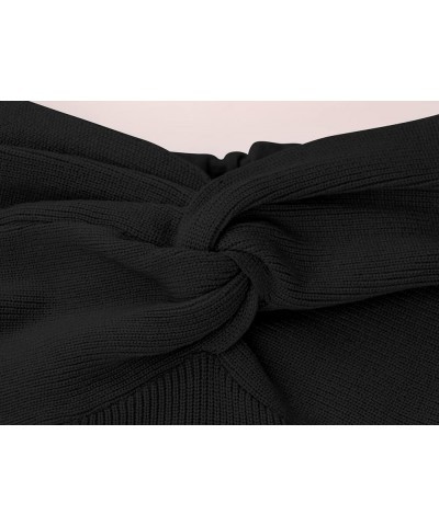 Women Twist Knot Solid Knit Bandeau Tube Top Sexy Strapless Sleeveless Slim Fit Crop Tank Bustier Black $12.53 Tanks