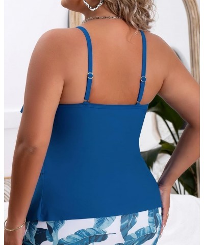 Women Tankini Tops Only Ruffle Swim Tops Flowy Bathing Suit Top Tummy Control Swimsuits Tops No Bottom Aquamarine Blue $21.82...