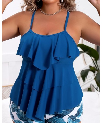 Women Tankini Tops Only Ruffle Swim Tops Flowy Bathing Suit Top Tummy Control Swimsuits Tops No Bottom Aquamarine Blue $21.82...