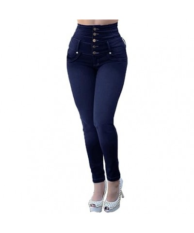 2023 Women's Skinny Jeans with Buttons Solid Color Casual Stretchy High Waisted Jeans Colombian Design Butt Lift Pants (Mediu...