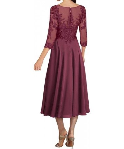 Mother of The Bride Dresses Tea Length Lace 3/4 Sleeve Chiffon Evening Dress Formal Gowns Pink $41.00 Dresses