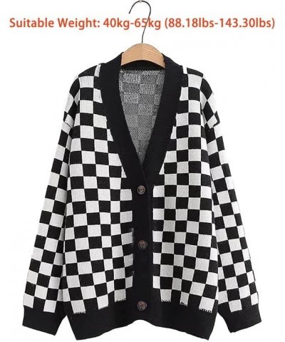 Women's Fall Checkered Long Sleeve Cardigan Sweet Cute Cozy Knit Sweater Coat 1_black $20.13 Sweaters