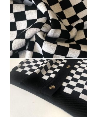 Women's Fall Checkered Long Sleeve Cardigan Sweet Cute Cozy Knit Sweater Coat 1_black $20.13 Sweaters