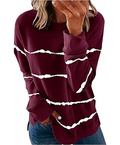 Womens Fall Fashion 2023,Women'S Striped Print Pullover Long Sleeve Crewneck Sweartshirts Fall Winter Tops Shirts 3-wine $10....