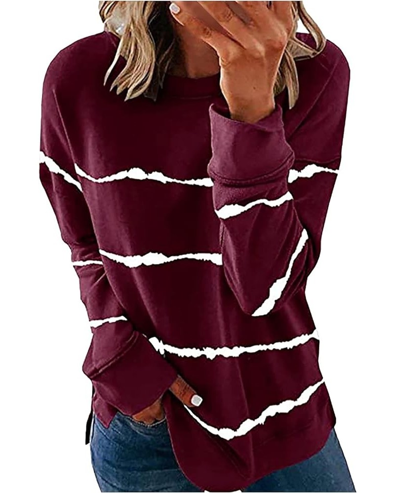 Womens Fall Fashion 2023,Women'S Striped Print Pullover Long Sleeve Crewneck Sweartshirts Fall Winter Tops Shirts 3-wine $10....