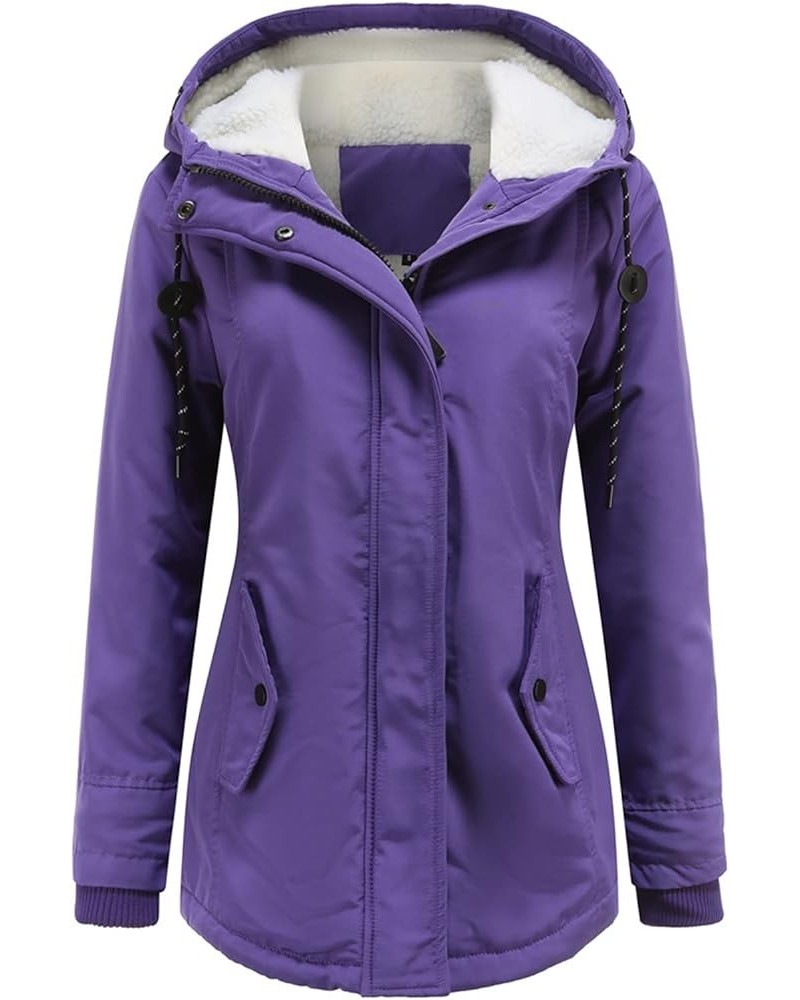 Winter Coats for Women Fashion Warm Hooded Outerwear Solid Thick Fleece Jacket Casual Loose Oversize Parka Coat Purple $17.39...