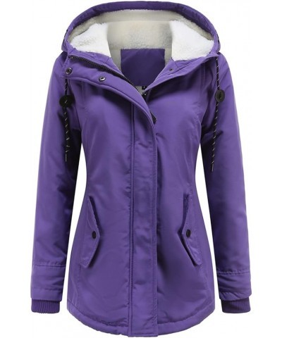 Winter Coats for Women Fashion Warm Hooded Outerwear Solid Thick Fleece Jacket Casual Loose Oversize Parka Coat Purple $17.39...