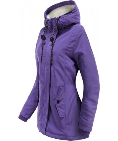 Winter Coats for Women Fashion Warm Hooded Outerwear Solid Thick Fleece Jacket Casual Loose Oversize Parka Coat Purple $17.39...