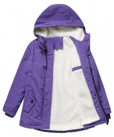 Winter Coats for Women Fashion Warm Hooded Outerwear Solid Thick Fleece Jacket Casual Loose Oversize Parka Coat Purple $17.39...