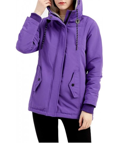 Winter Coats for Women Fashion Warm Hooded Outerwear Solid Thick Fleece Jacket Casual Loose Oversize Parka Coat Purple $17.39...