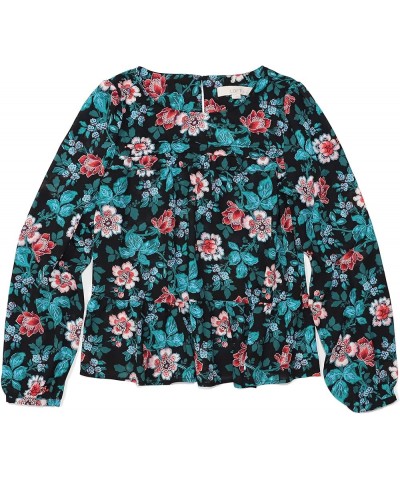 Women's Long Sleeve Floral Peplum Blouse Black/Multi Floral Vine $25.00 Blouses