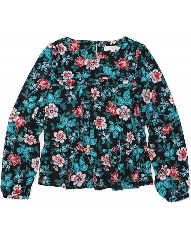 Women's Long Sleeve Floral Peplum Blouse Black/Multi Floral Vine $25.00 Blouses