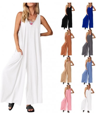 Jumpsuit for Women Dressy Tank V Neck Overalls Loose Fit Plus Size Wide Leg Pants Casual Rompers One Piece Jumpers White $10....