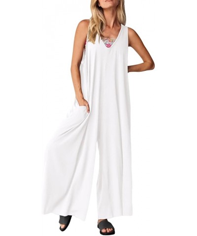 Jumpsuit for Women Dressy Tank V Neck Overalls Loose Fit Plus Size Wide Leg Pants Casual Rompers One Piece Jumpers White $10....