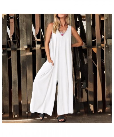 Jumpsuit for Women Dressy Tank V Neck Overalls Loose Fit Plus Size Wide Leg Pants Casual Rompers One Piece Jumpers White $10....