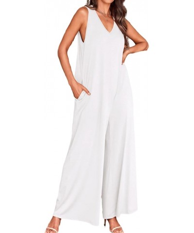 Jumpsuit for Women Dressy Tank V Neck Overalls Loose Fit Plus Size Wide Leg Pants Casual Rompers One Piece Jumpers White $10....