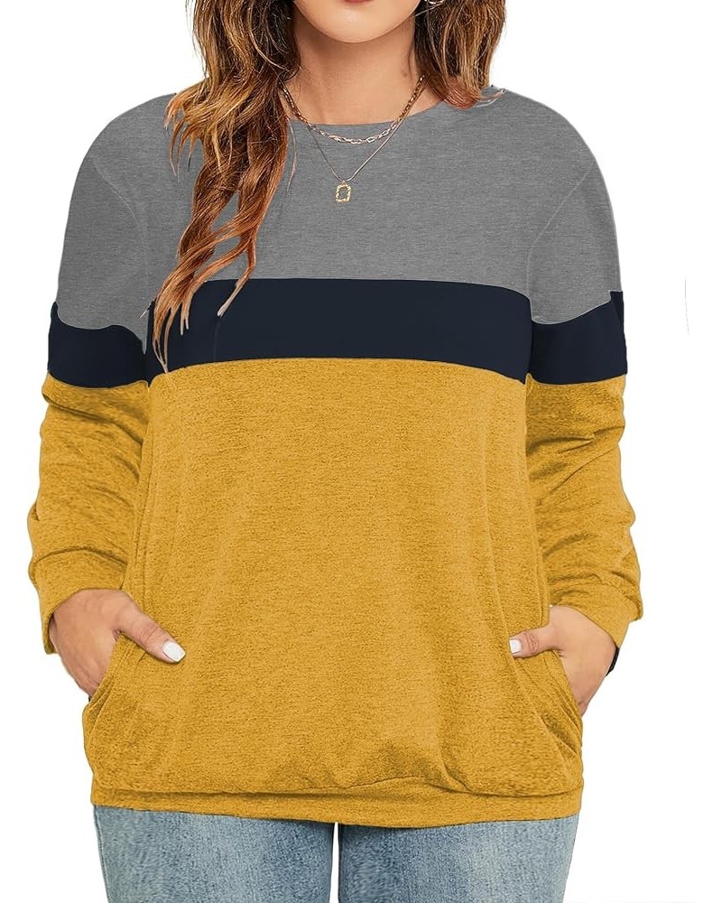 Plus-Size Sweatshirts for Women Color Block Long Sleeve Pockets Pullover 09_i $16.82 Activewear