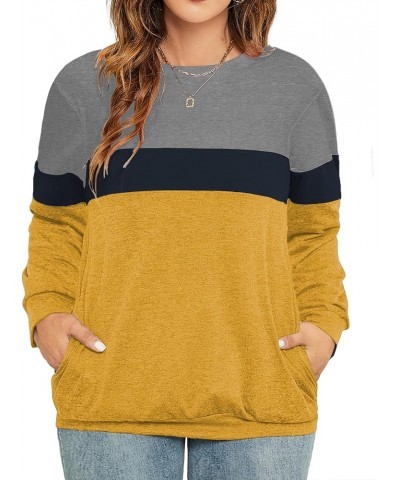 Plus-Size Sweatshirts for Women Color Block Long Sleeve Pockets Pullover 09_i $16.82 Activewear
