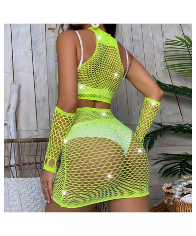 Womens Lingerie Set Fishnet V-Neck Lace Full Body Stockings Fishnet Halter Chemise Mesh Mini Dress Floral Fishnet Bodysuits Z...