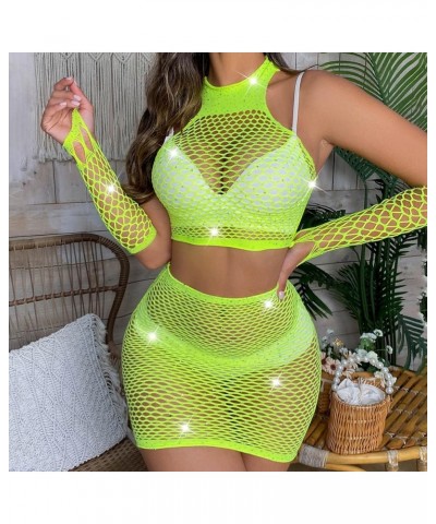 Womens Lingerie Set Fishnet V-Neck Lace Full Body Stockings Fishnet Halter Chemise Mesh Mini Dress Floral Fishnet Bodysuits Z...