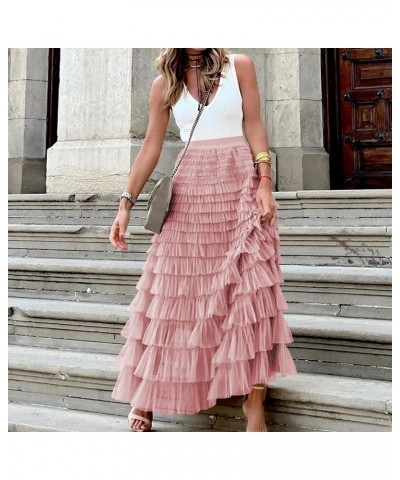 Women's Mesh Layered Midi Skirt Elastic High Waist A-Line Swing Tulle Tiered Tutu Skirts Cocktail Party Cake Skirt Layered Pi...