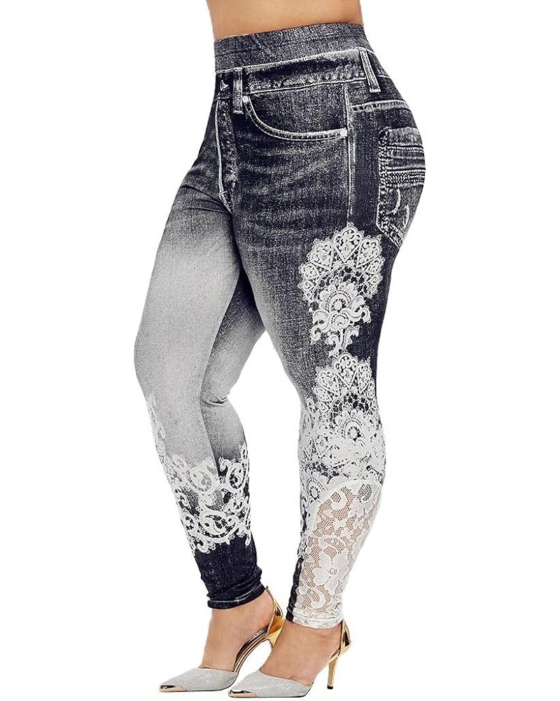 Plus Size Jeans Jeggings Butt Lift Bermuda Yoga Leggings High Waist Stretch Lace Trim Pencil Denim Pants Black $12.46 Jeans